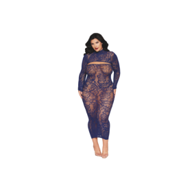 Ensemble 2 pièces grande taille top manches longues et robe bleu marine 